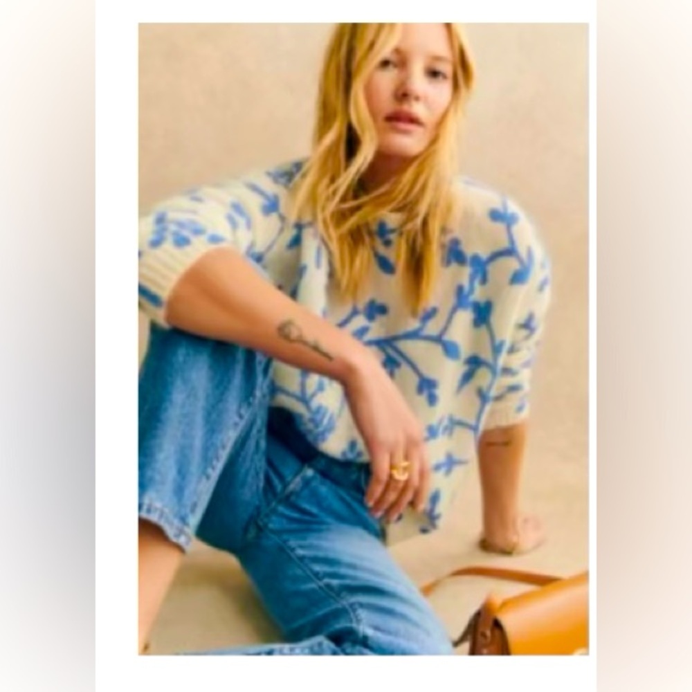 Sezane Pelagie Jumper Ecru/ Blue Floral - Size XXS